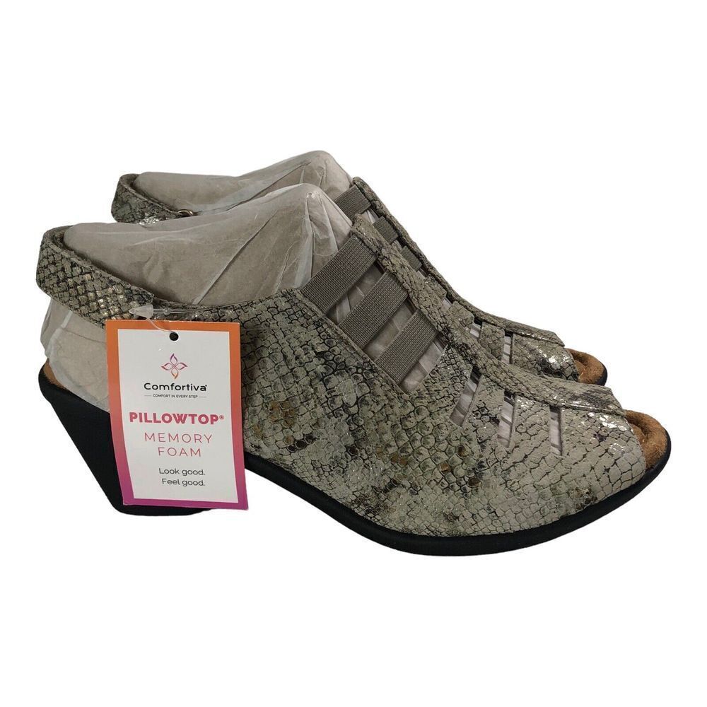 Comfortiva Womens Open Peep Toe Slingback Shoes Faye Snake Skin Print SZ 7N New‎